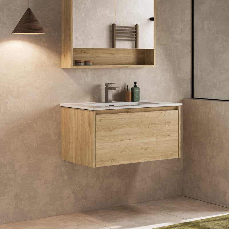 Banyetti Mino Natural Oak 1 Drawer Wall Hung Vanity Unit – Select Size