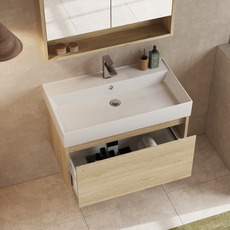 Banyetti Mino Natural Oak 1 Drawer Wall Hung Vanity Unit – Select Size