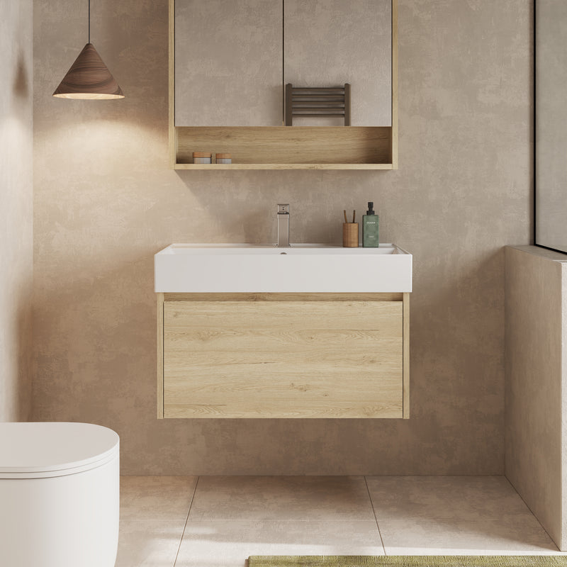 Banyetti Mino Natural Oak 1 Drawer Wall Hung Vanity Unit – Select Size