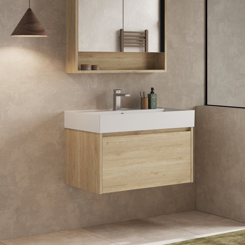Banyetti Mino Natural Oak 1 Drawer Wall Hung Vanity Unit – Select Size