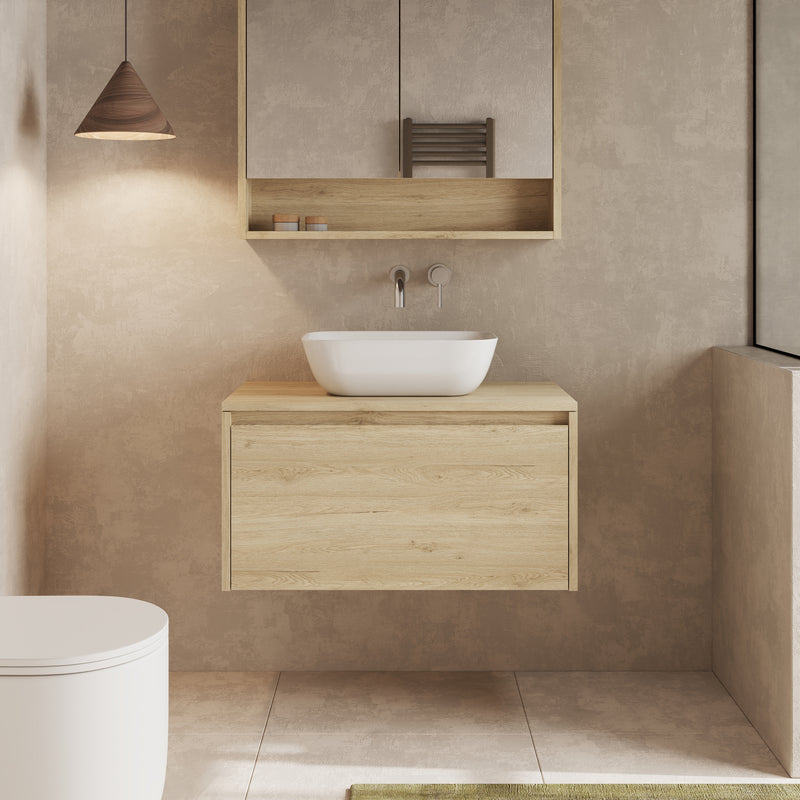 Banyetti Mino Natural Oak 1 Drawer Wall Hung Vanity Unit – Select Size