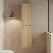 Wall hung tall cabinet natural oak – front view of Banyetti Mino 1500 mm tall cabinet in natural oak finish