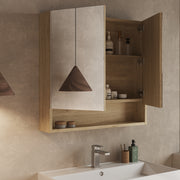 Double door mirror cabinet – front view of Banyetti Mino mirror cabinet in nebraska oak finish