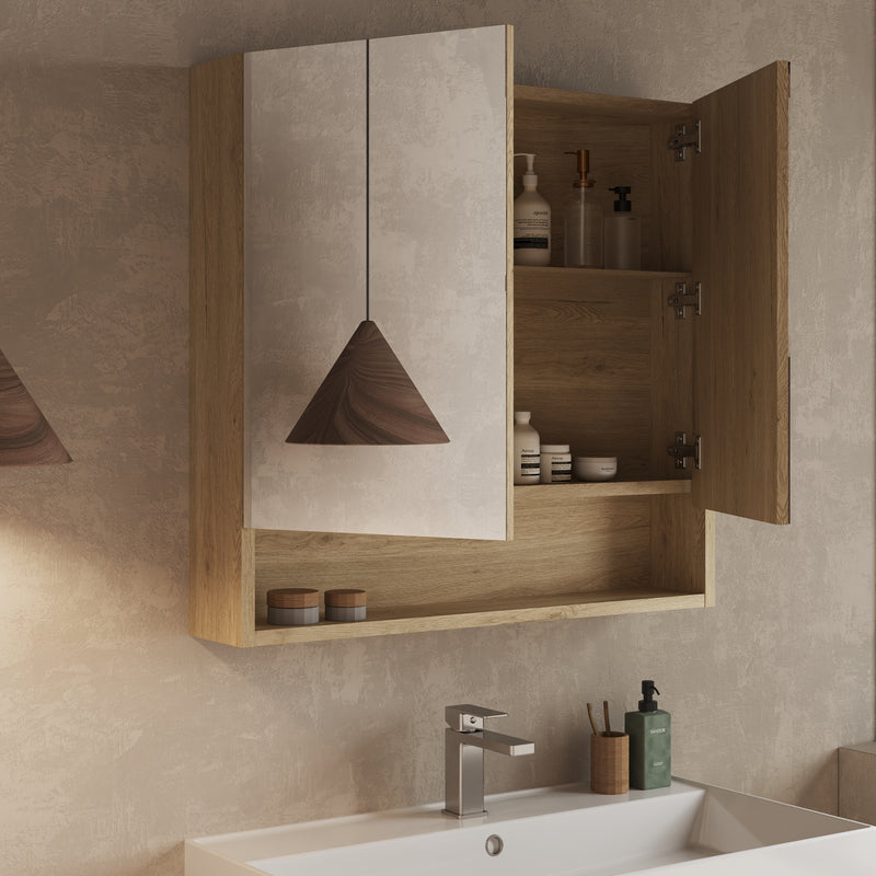 Double door mirror cabinet – front view of Banyetti Mino mirror cabinet in nebraska oak finish