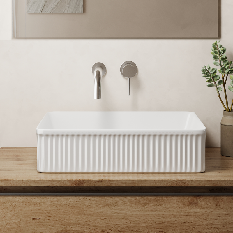 Banyetti Quadra 500mm Rectangular Fluted Countertop Basin - Gloss White