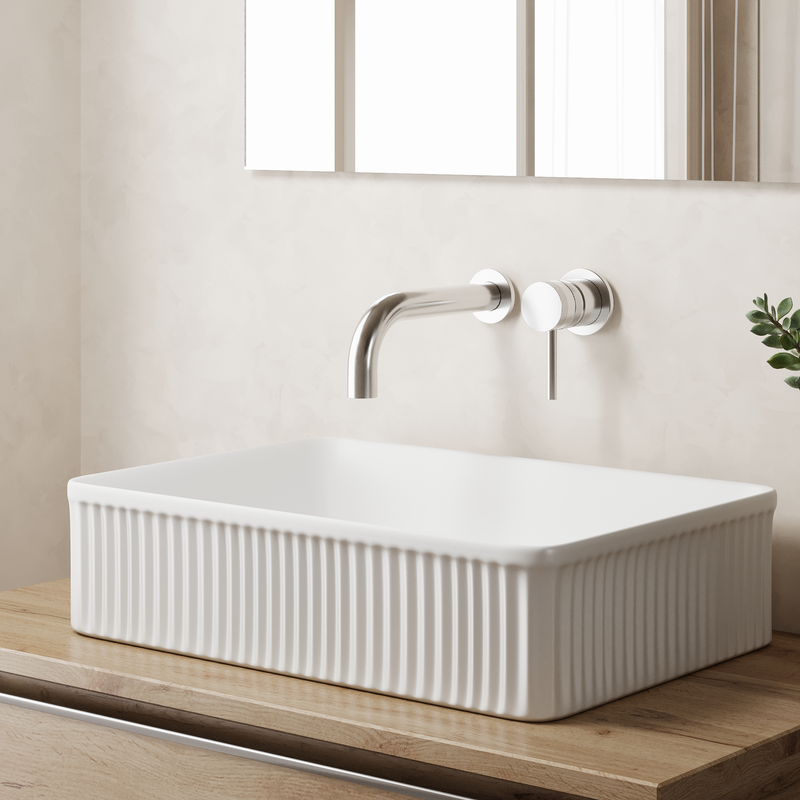 Banyetti Quadra 500mm Rectangular Fluted Countertop Basin - Gloss White