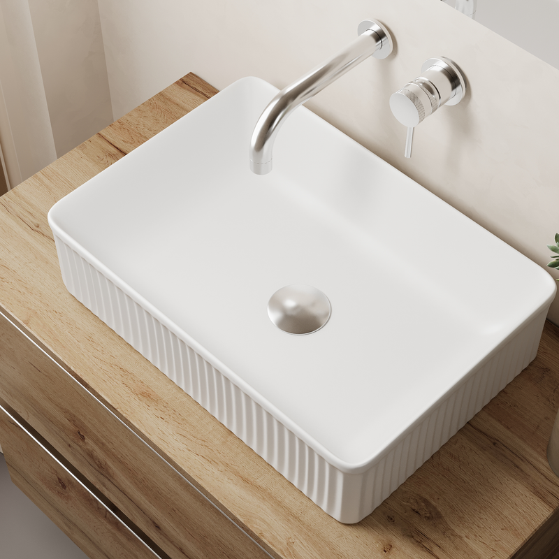 Banyetti Quadra 500mm Rectangular Fluted Countertop Basin - Gloss White