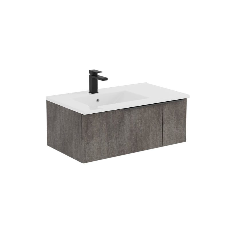 Banyetti Siena 800mm Wall Hung Vanity Unit with Matt Black Handles - Stone Grey