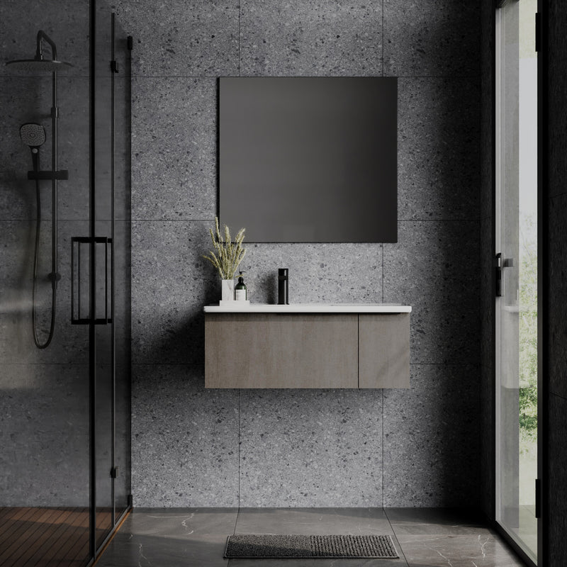 Banyetti Siena 800mm Wall Hung Vanity Unit with Matt Black Handles - Stone Grey