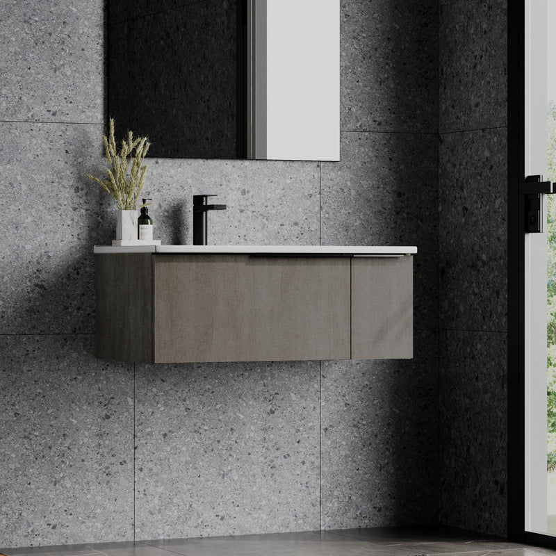 Banyetti Siena 800mm Wall Hung Vanity Unit with Matt Black Handles - Stone Grey