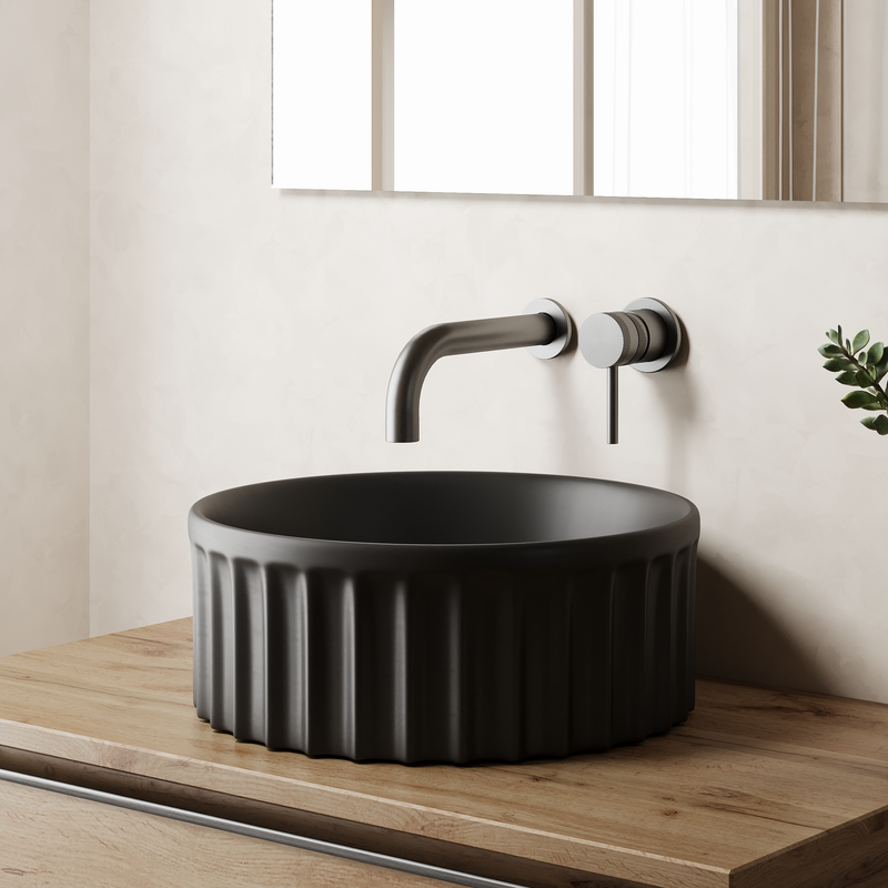 Banyetti Vasca 380mm Round Fluted Countertop Basin - Matt Black