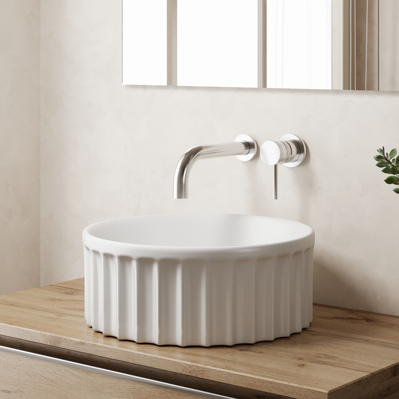 Banyetti Vasca 380mm Round Fluted Countertop Basin - Gloss White