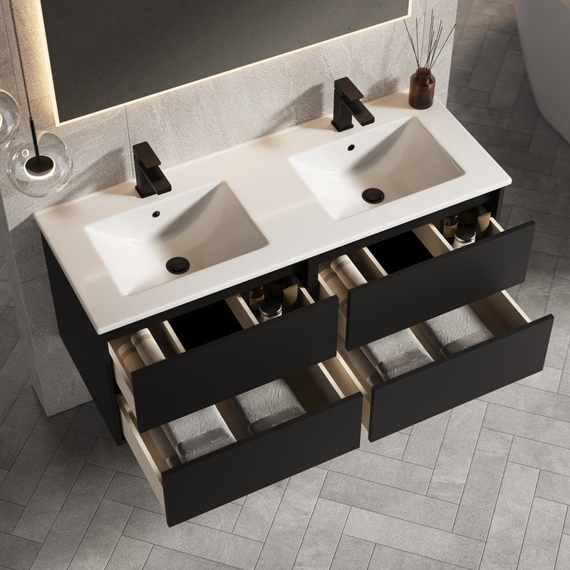 Banyetti Venti Matt Black Wall Hung Vanity Unit - Select Size