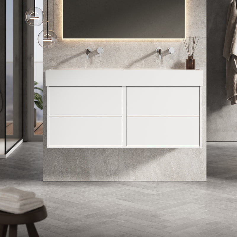 Banyetti Venti Matt White Wall Hung Vanity Unit - Select Size