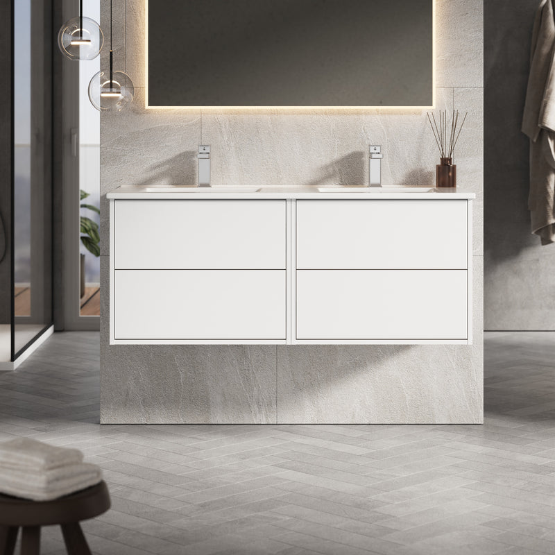 Banyetti Venti Matt White Wall Hung Vanity Unit - Select Size