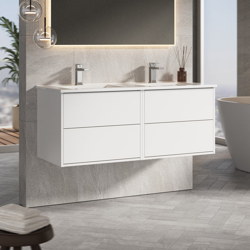 Banyetti Venti Matt White Wall Hung Vanity Unit - Select Size