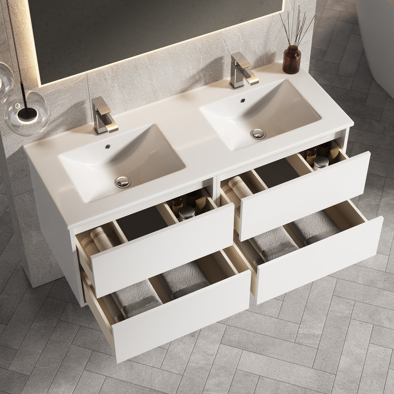 Banyetti Venti Matt White Wall Hung Vanity Unit - Select Size