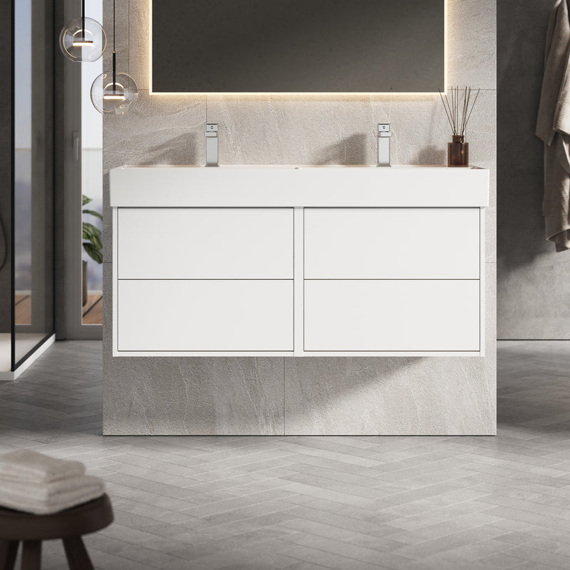 Banyetti Venti Matt White Wall Hung Vanity Unit - Select Size