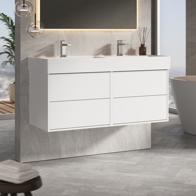 Banyetti Venti Matt White Wall Hung Vanity Unit - Select Size