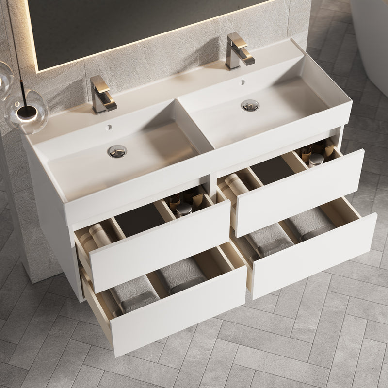 Banyetti Venti Matt White Wall Hung Vanity Unit - Select Size