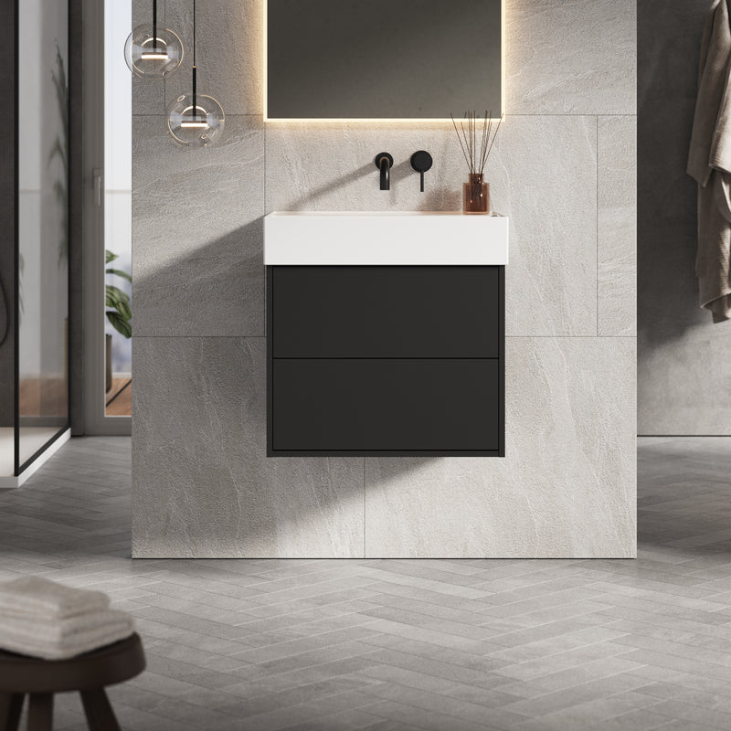 Banyetti Venti Matt Black Wall Hung Vanity Unit - Select Size