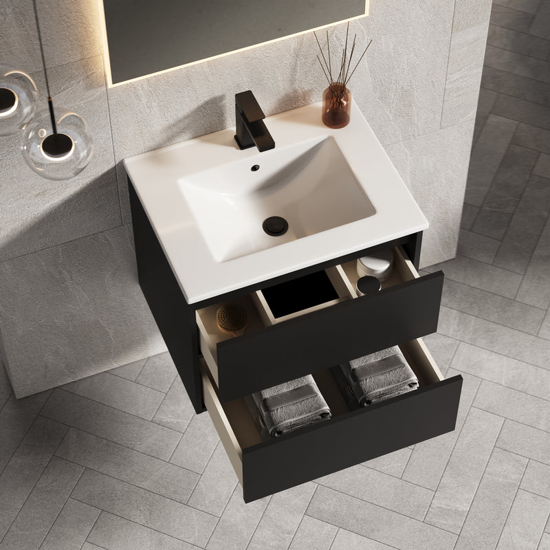 Banyetti Venti Matt Black Wall Hung Vanity Unit - Select Size