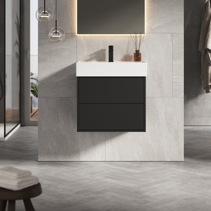 Banyetti Venti Matt Black Wall Hung Vanity Unit - Select Size