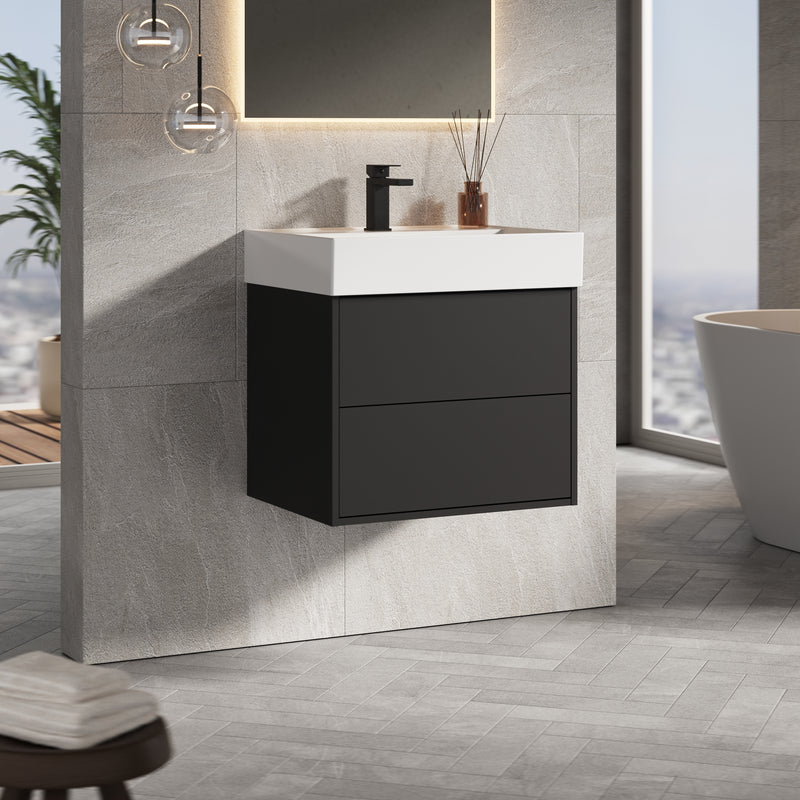 Banyetti Venti Matt Black Wall Hung Vanity Unit - Select Size