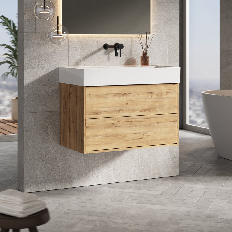 Banyetti Venti Wall Hung Vanity Unit with Veneto No Tap Hole Basin - 800mm Ostippo Oak