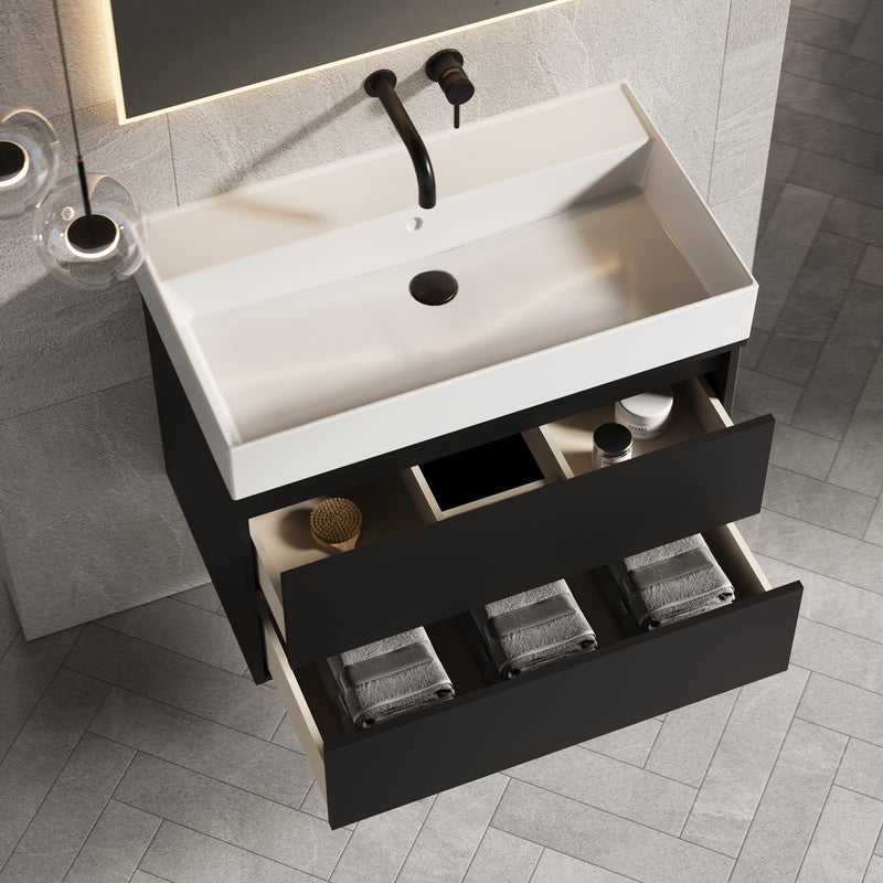 Banyetti Venti Wall Hung Vanity Unit with Veneto No Tap Hole Basin - 800mm Matt Black