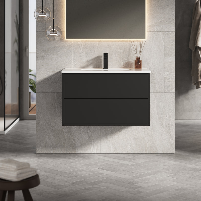Banyetti Venti Matt Black Wall Hung Vanity Unit - Select Size