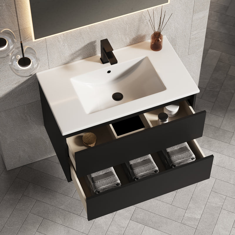 Banyetti Venti Matt Black Wall Hung Vanity Unit - Select Size