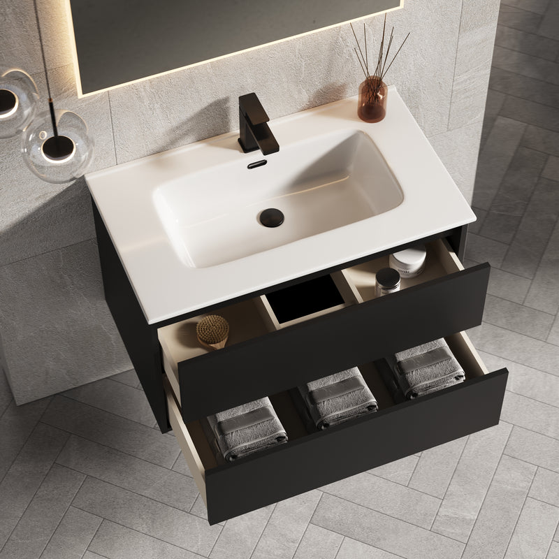 Banyetti Venti Matt Black Wall Hung Vanity Unit - Select Size
