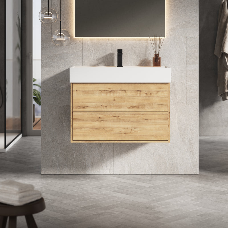 Banyetti Venti Wall Hung Vanity Unit with Veneto 1 Tap Hole Basin - 800mm Ostippo Oak