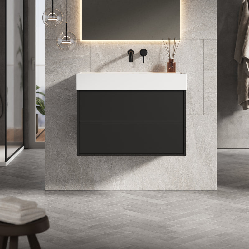 Banyetti Venti Matt Black Wall Hung Vanity Unit - Select Size
