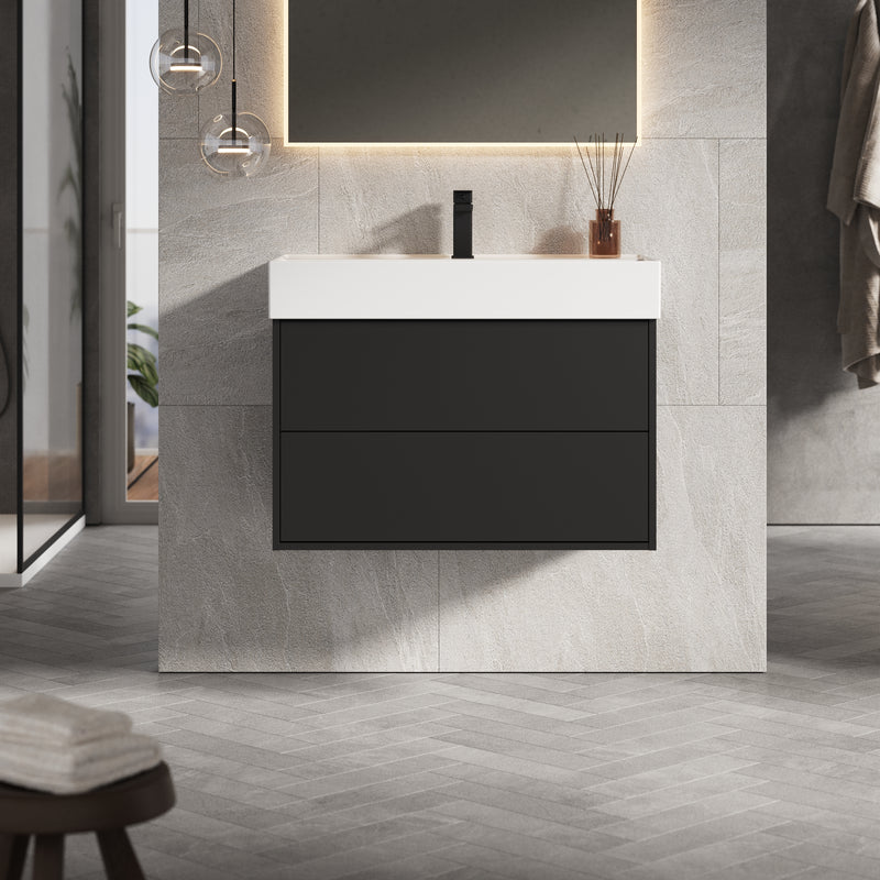 Banyetti Venti Matt Black Wall Hung Vanity Unit - Select Size