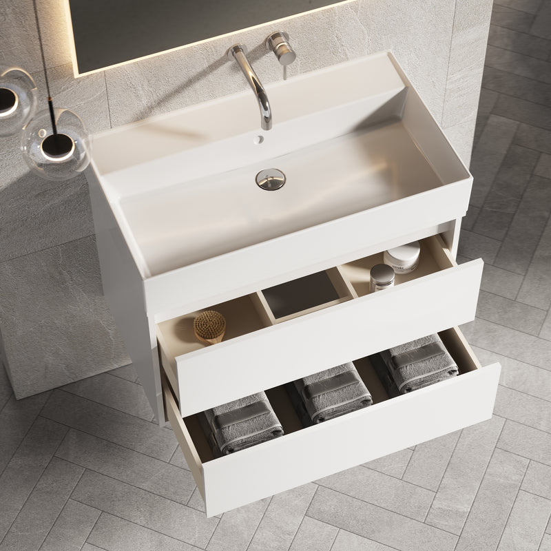 Banyetti Venti Matt White Wall Hung Vanity Unit - Select Size