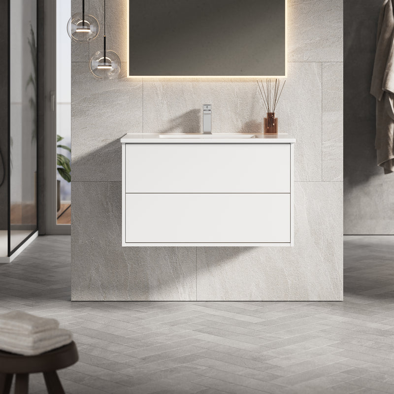 Banyetti Venti Matt White Wall Hung Vanity Unit - Select Size