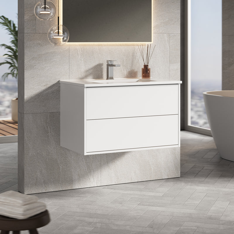 Banyetti Venti Matt White Wall Hung Vanity Unit - Select Size