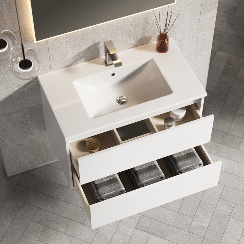 Banyetti Venti Matt White Wall Hung Vanity Unit - Select Size