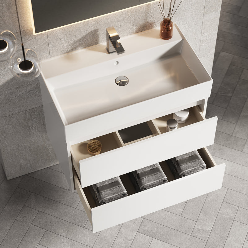 Banyetti Venti Matt White Wall Hung Vanity Unit - Select Size