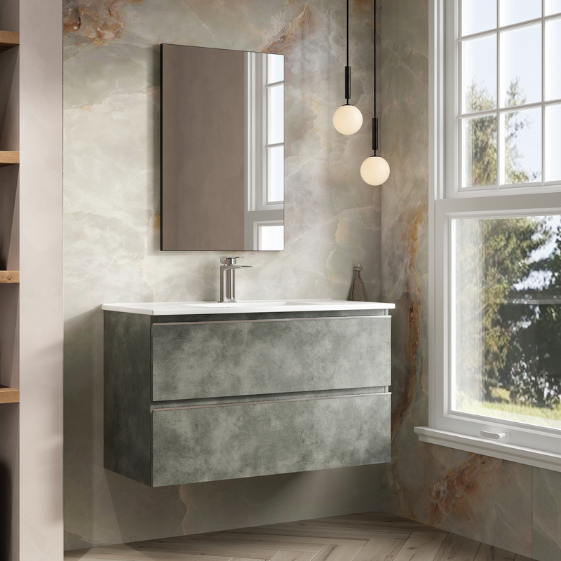 Banyetti Vatilla Cemento Wall Hung Vanity Unit with Chrome Handles - Select Size