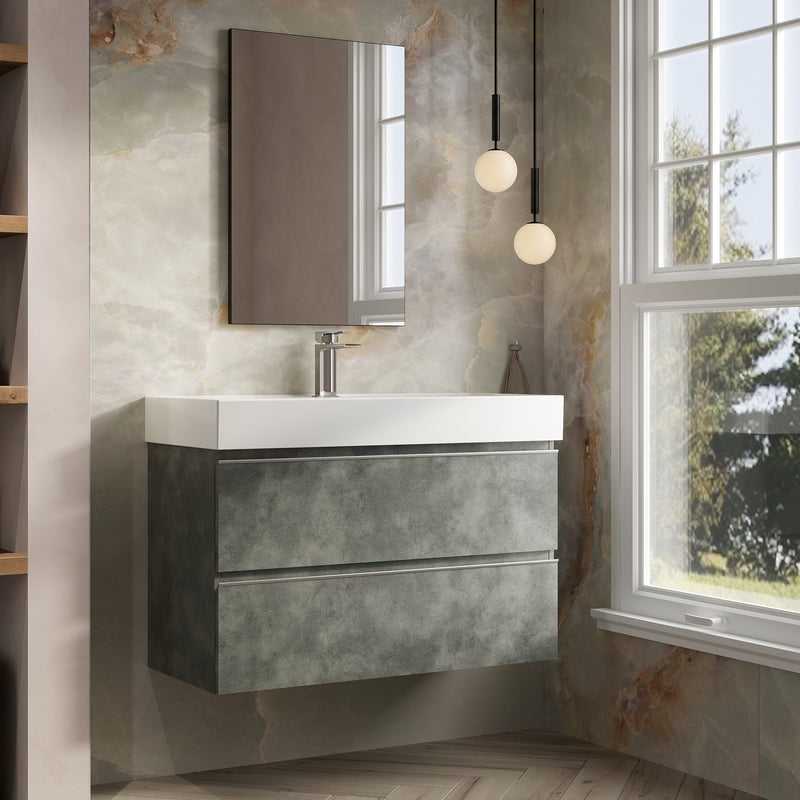 Banyetti Vatilla Cemento Wall Hung Vanity Unit with Chrome Handles - Select Size