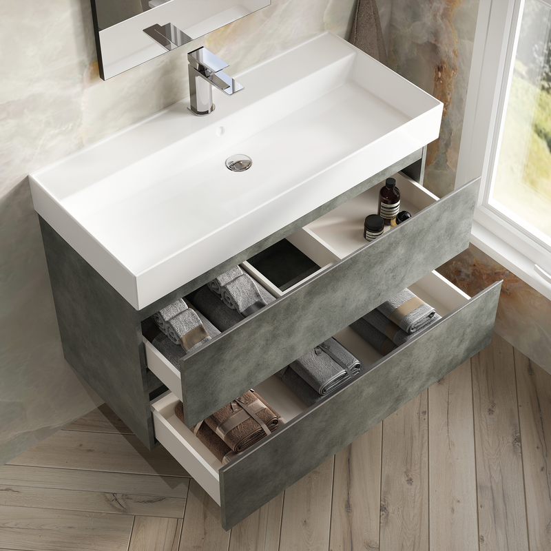 Banyetti Vatilla Cemento Wall Hung Vanity Unit with Chrome Handles - Select Size