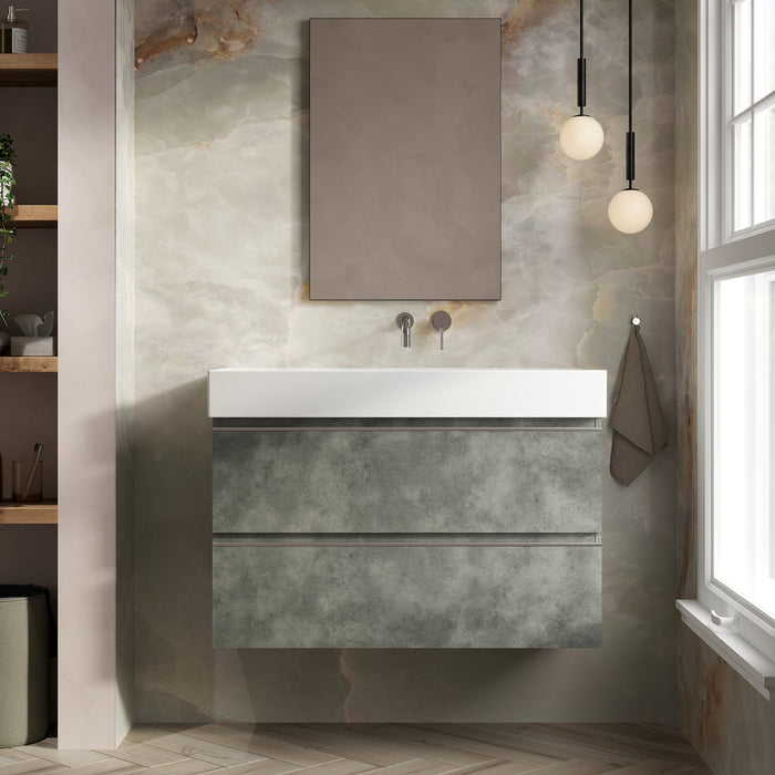 Banyetti Vatilla Cemento Wall Hung Vanity Unit with Chrome Handles - Select Size