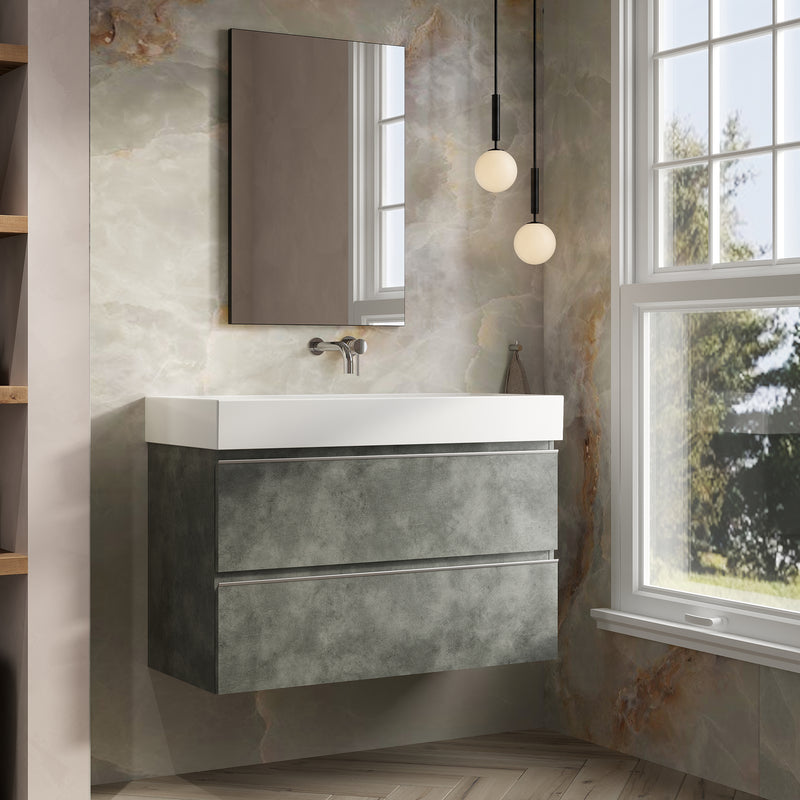 Banyetti Vatilla Cemento Wall Hung Vanity Unit with Chrome Handles - Select Size