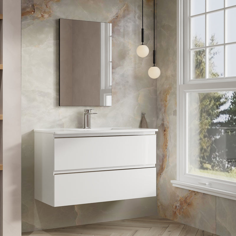 Banyetti Vatilla Gloss White Wall Hung Vanity Unit with Chrome Handles - Select Size