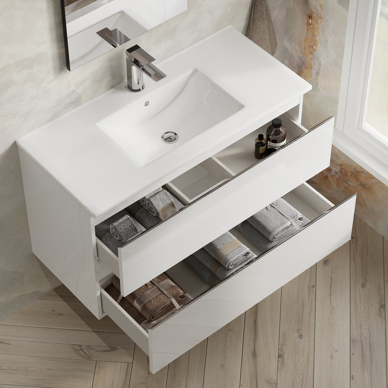 Banyetti Vatilla Gloss White Wall Hung Vanity Unit with Chrome Handles - Select Size