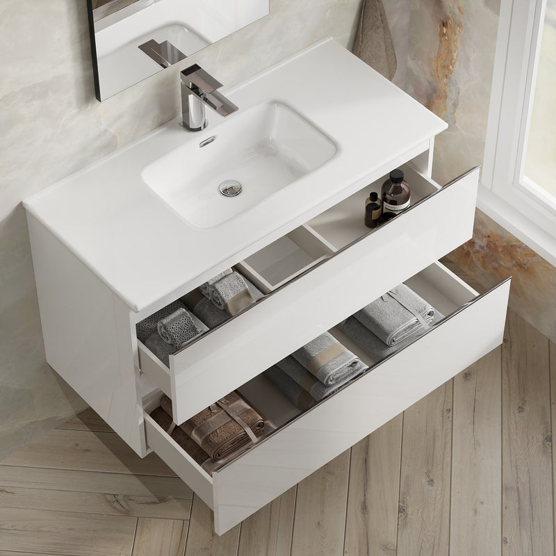 Banyetti Vatilla Gloss White Wall Hung Vanity Unit with Chrome Handles - Select Size