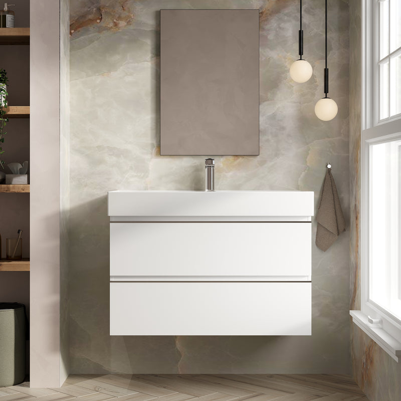 Banyetti Vatilla Gloss White Wall Hung Vanity Unit with Chrome Handles - Select Size